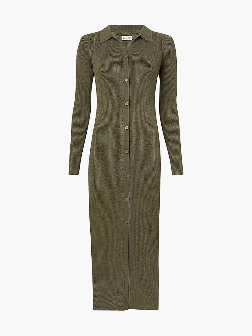 Iconic rib shirt dress, willow green