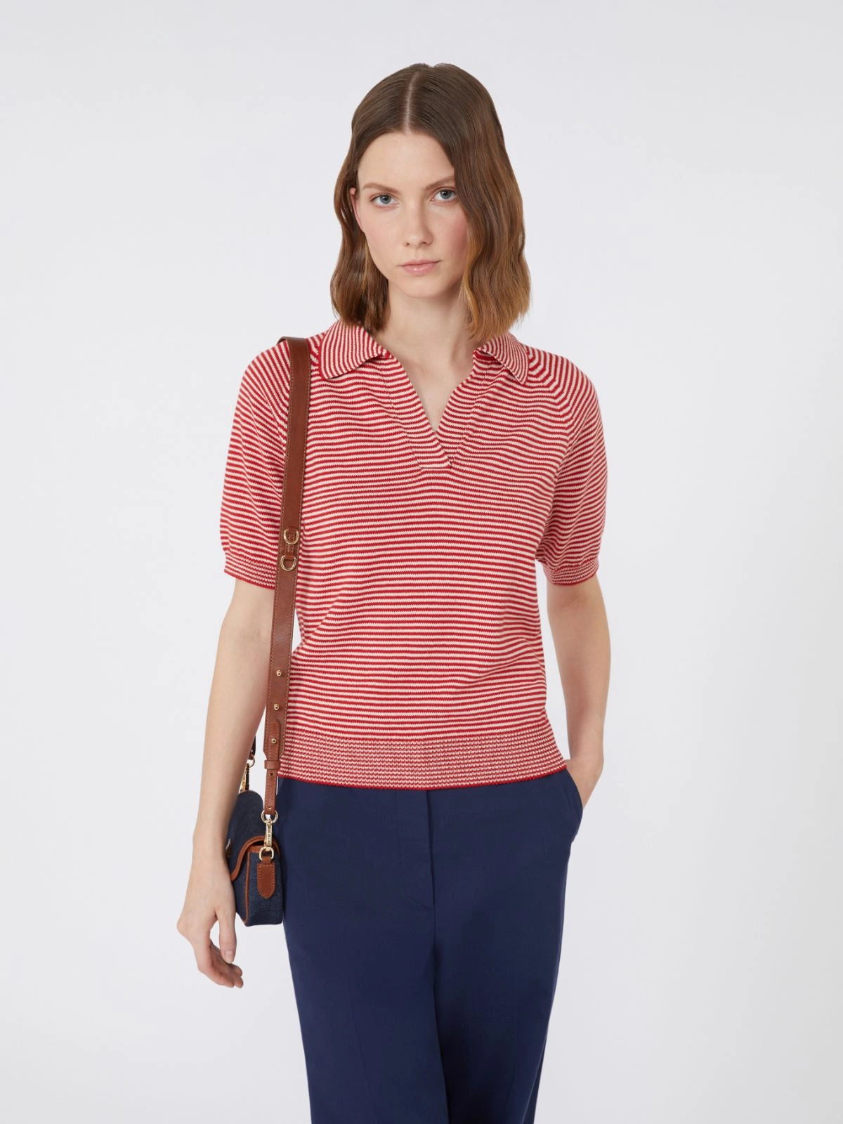JUNIOR KNIT POLO, RED STRIPED
