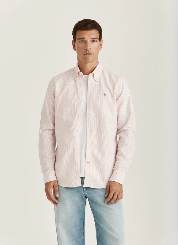 DOUGLAS OXFORD STRIPE SHIRT, SLIM FIT, ORANGE