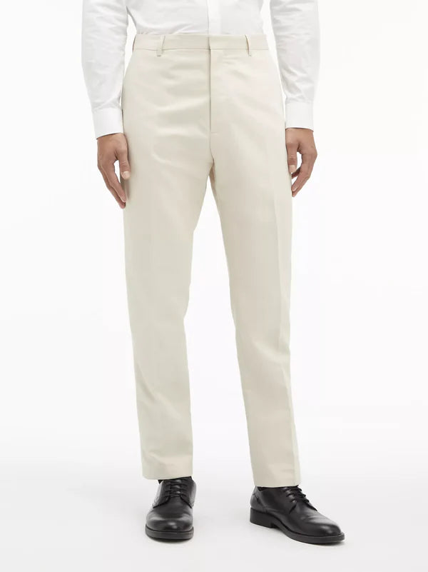 COTTON LINEN STRAIGHT PANTS, STONEY BEIGE