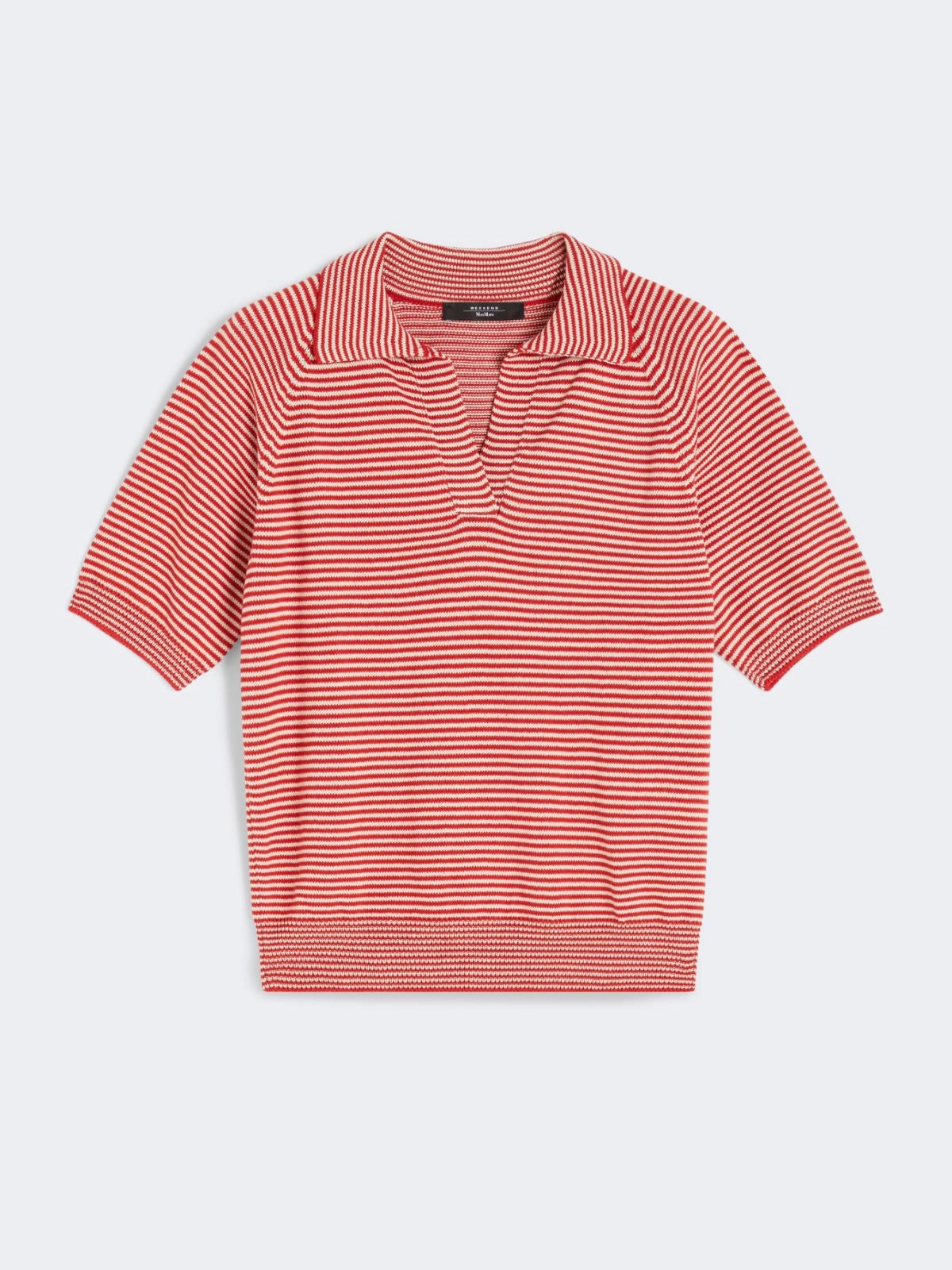 JUNIOR KNIT POLO, RED STRIPED