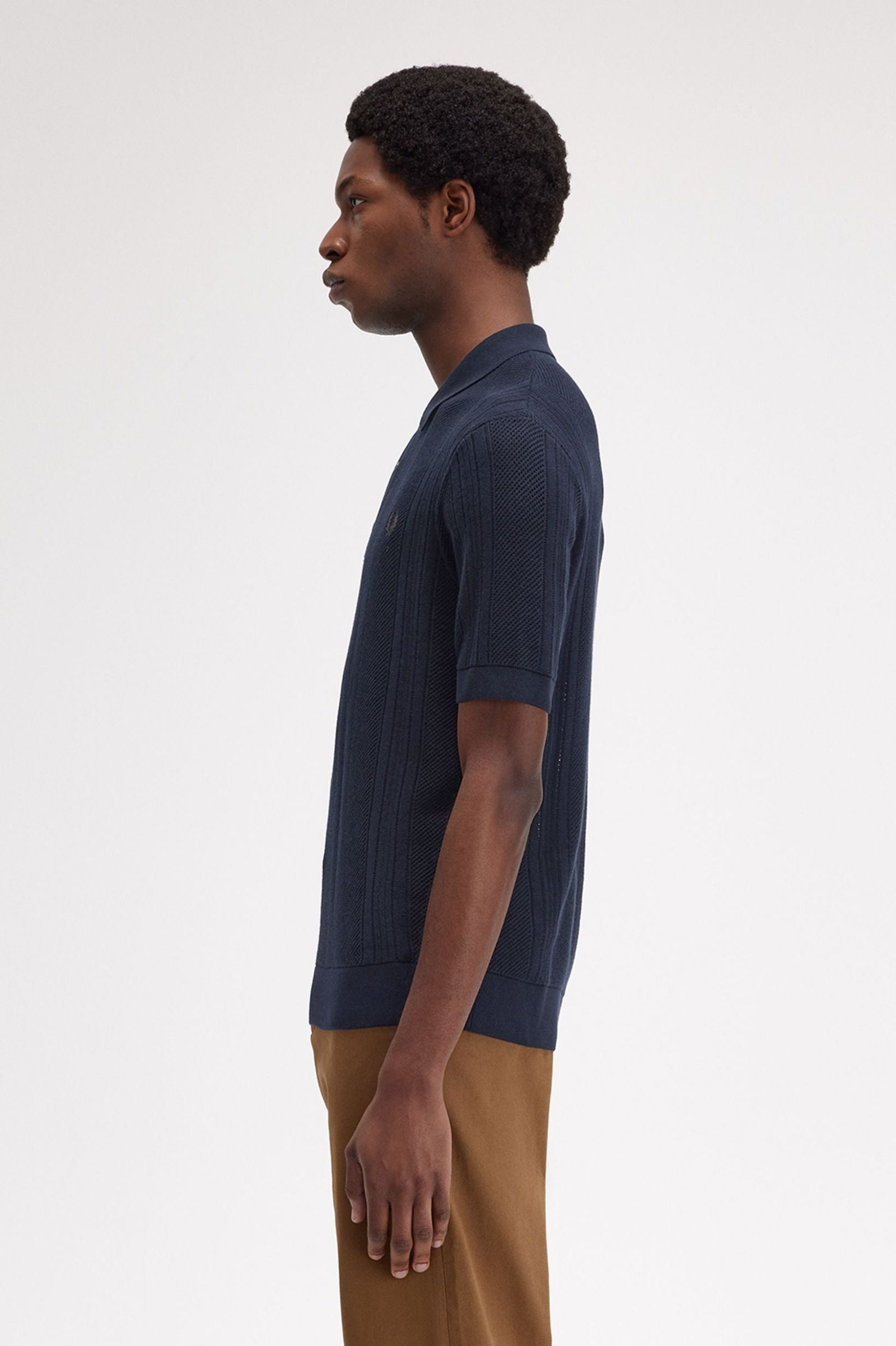 Pointelle Panel Knit shirt, navy