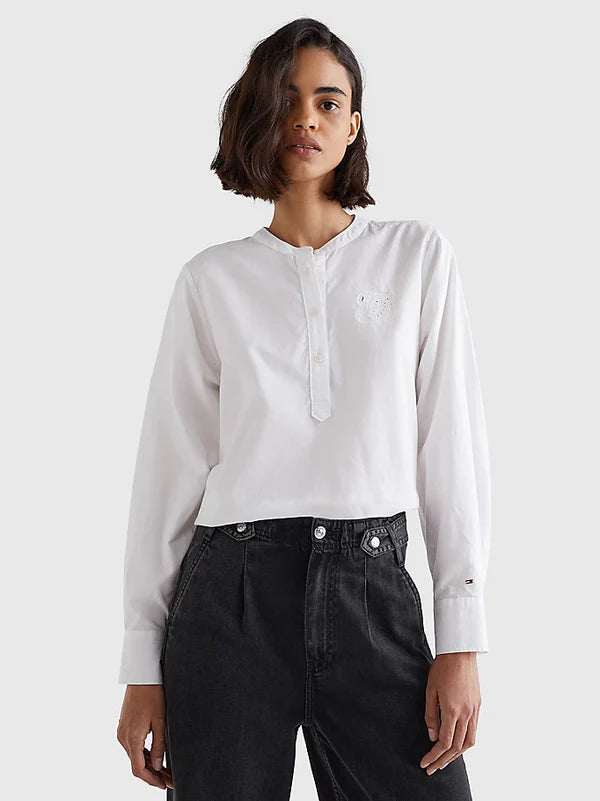 COTTON PAISLEY HENLE BLOUSE, OPTIC WHITE