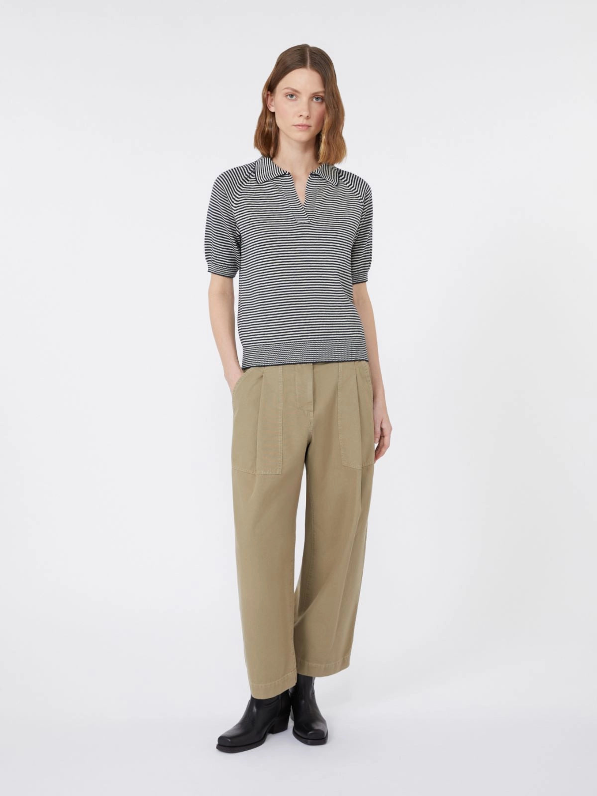 JUNIOR KNIT POLO, BLUE STRIPED