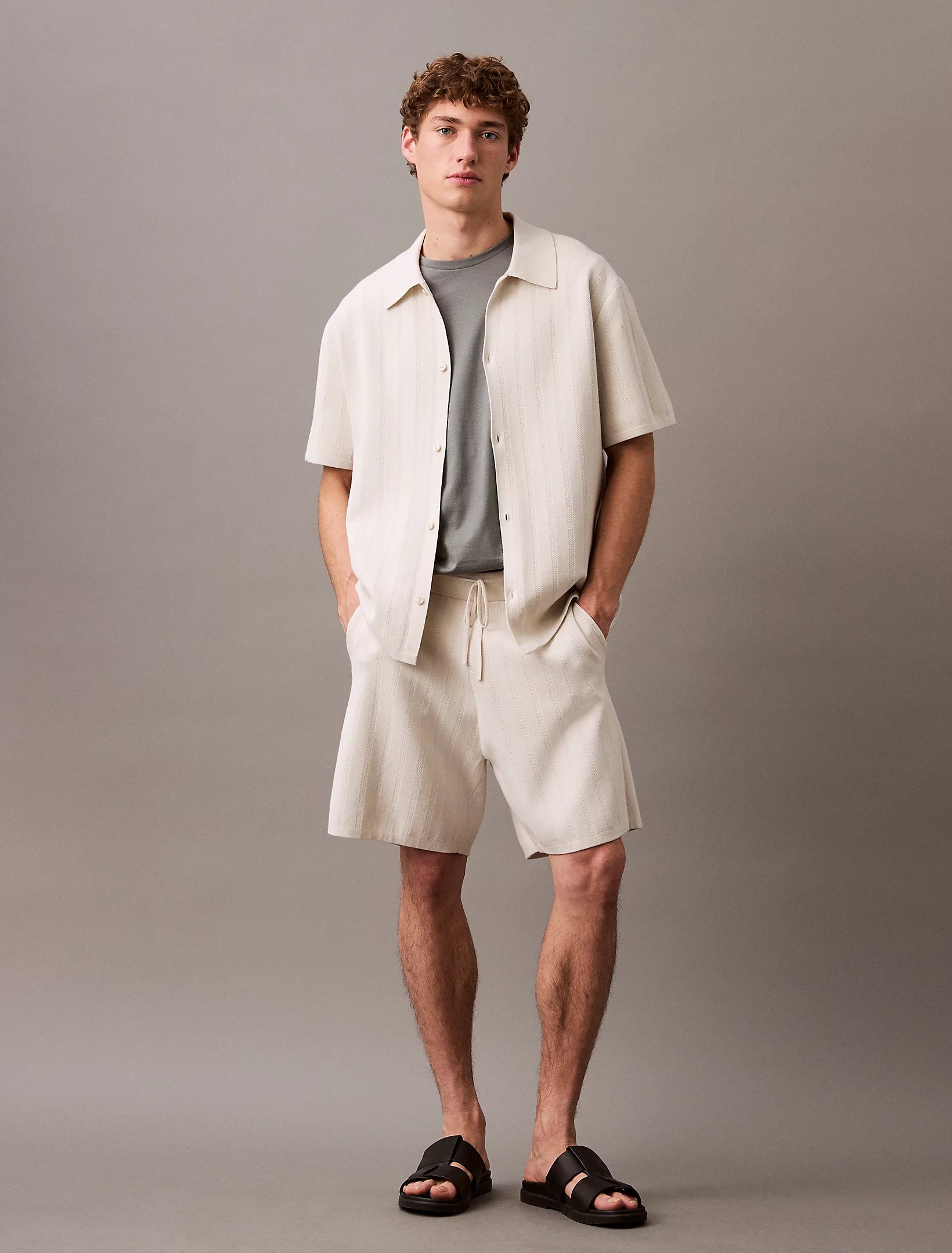 Jacquard Mesh Pull On SWT Short, Silver Birch