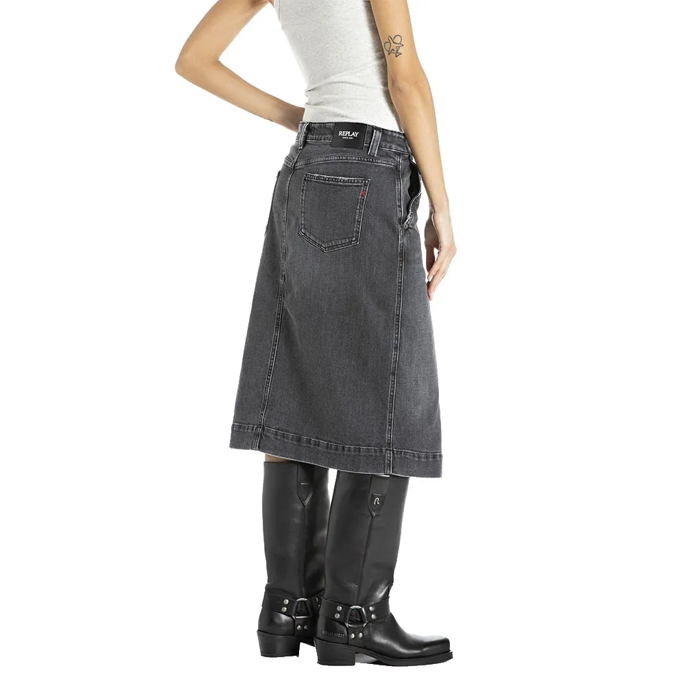 DENIM MIDI SKIRT, GREY
