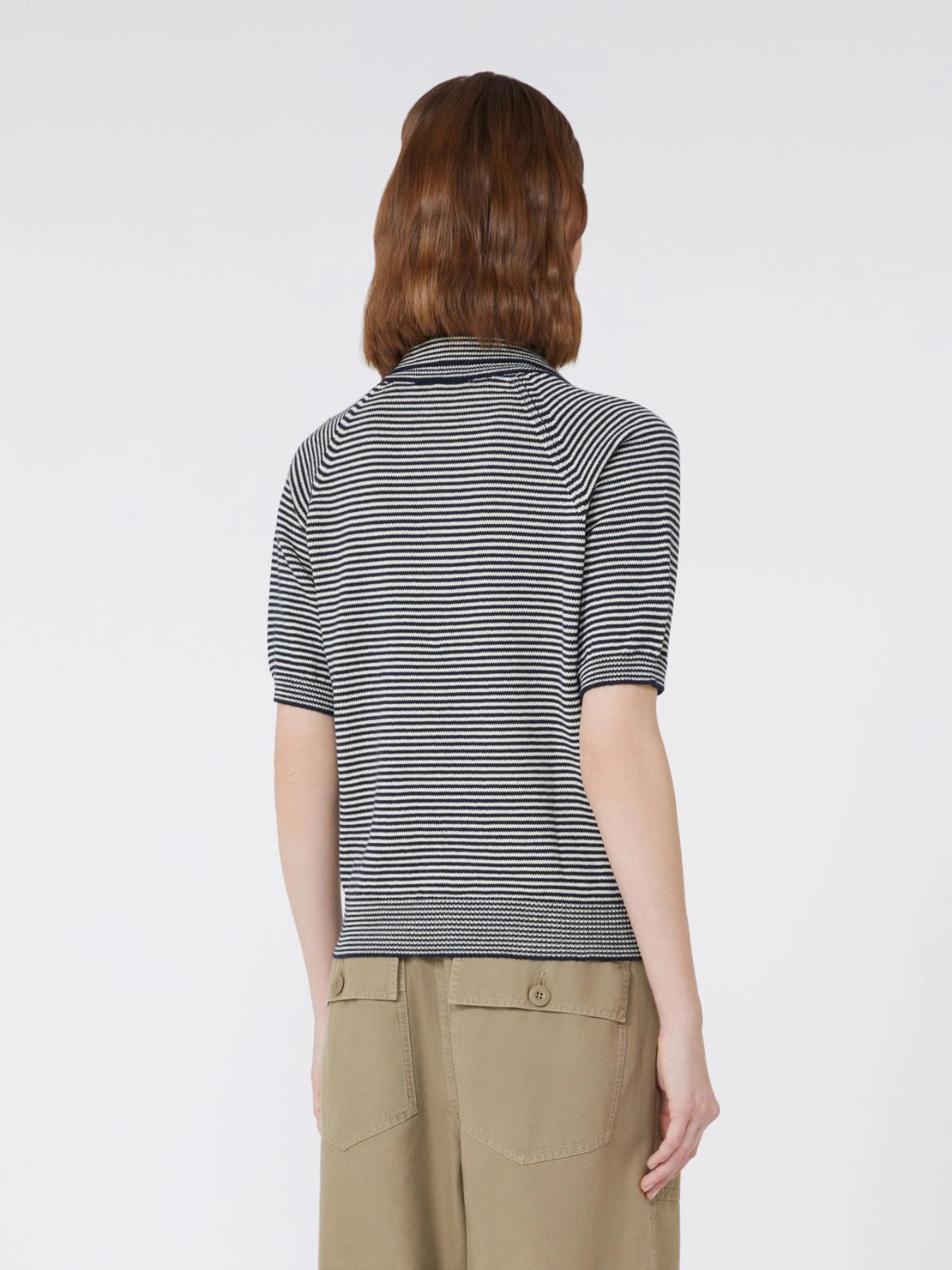 JUNIOR KNIT POLO, BLUE STRIPED