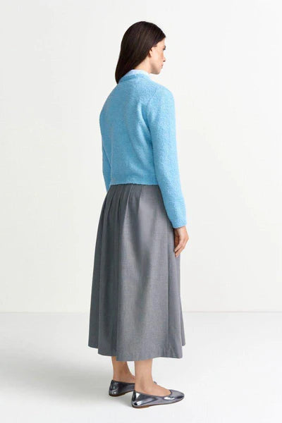 BOUCLÉ CARDIGAN W/BUTTONS, FROSTY BLUE