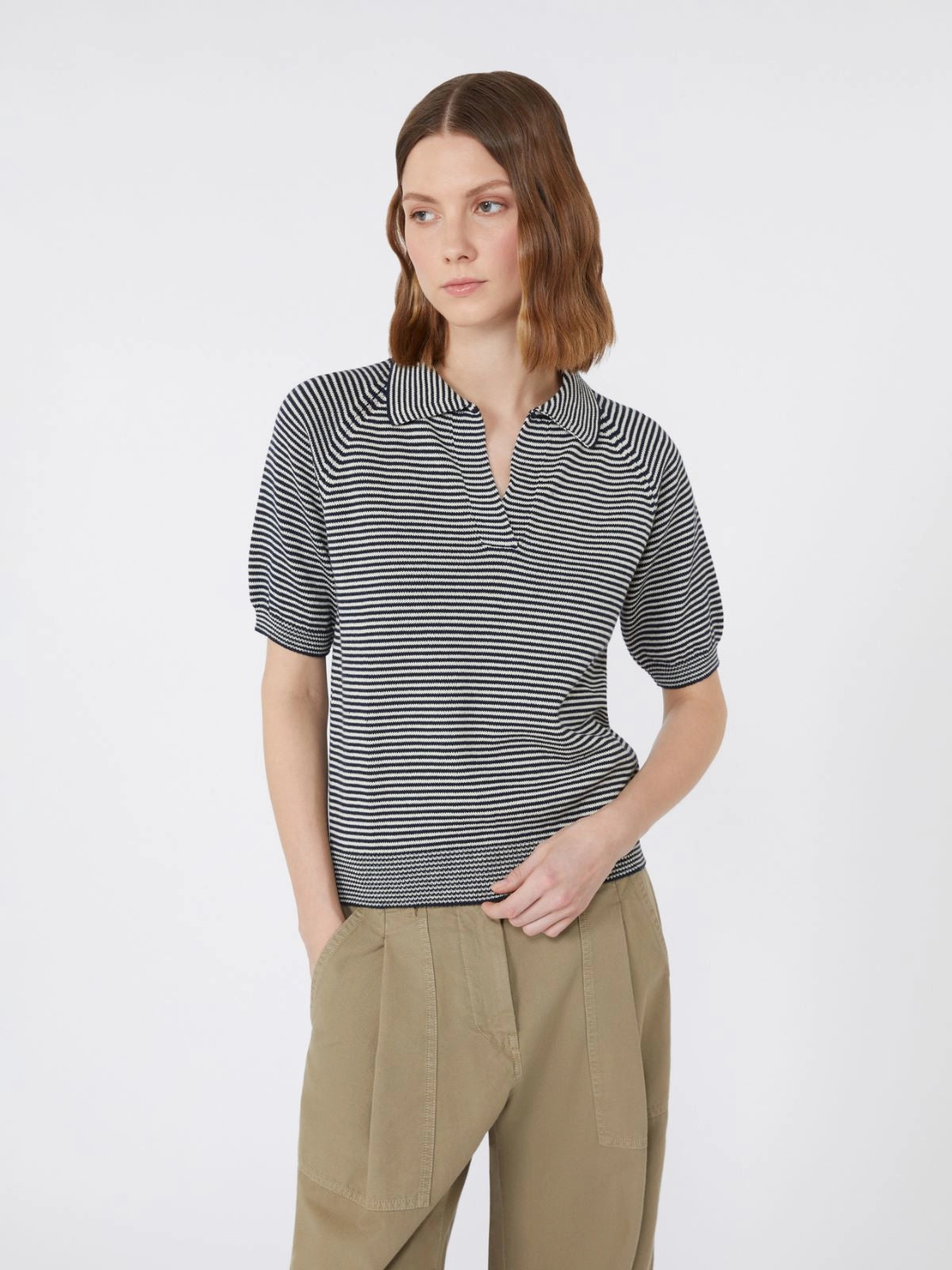 JUNIOR KNIT POLO, BLUE STRIPED