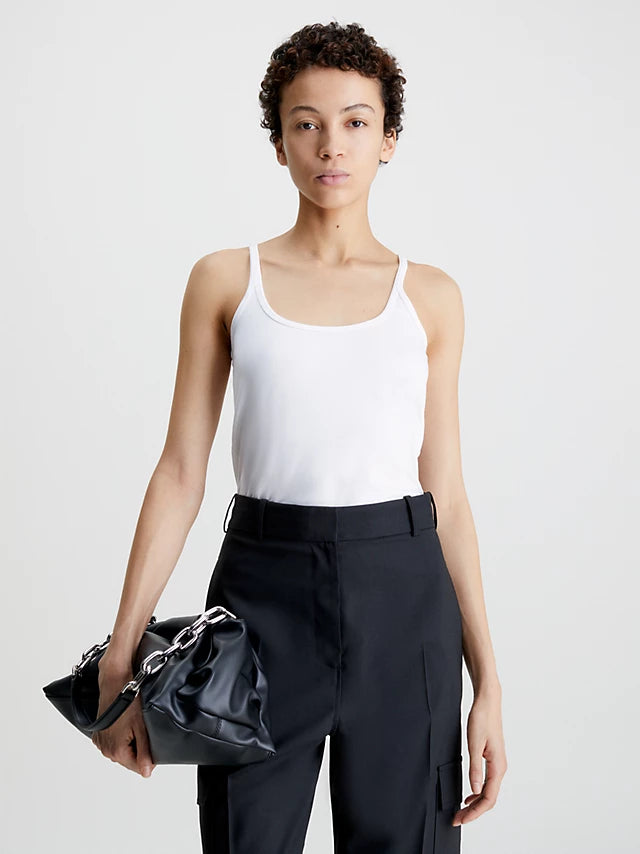 Smooth cotton stretch cami top, bright white