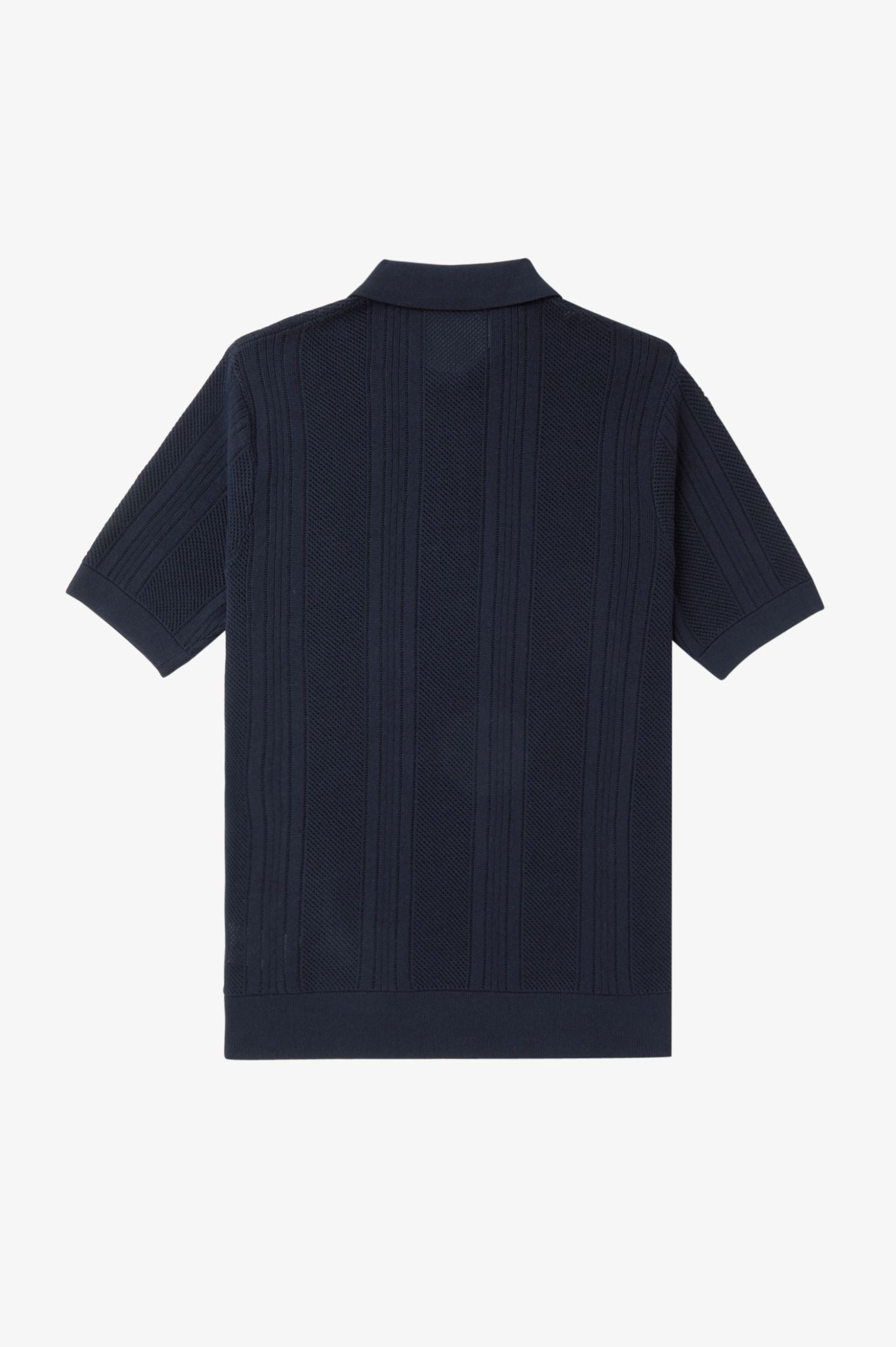 Pointelle Panel Knit shirt, navy
