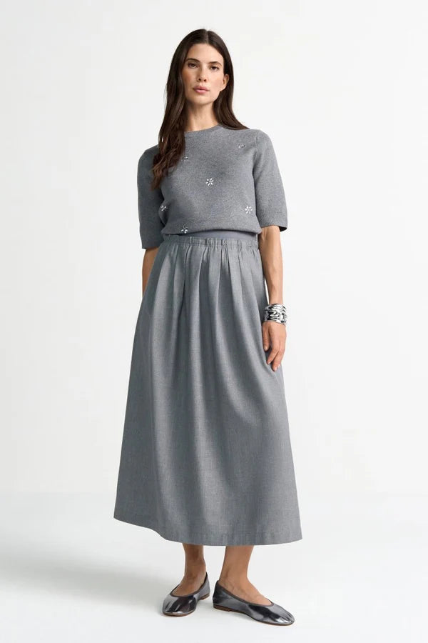 PLEATED MIDI FLANNEL SKIRT, GREY MELANGE