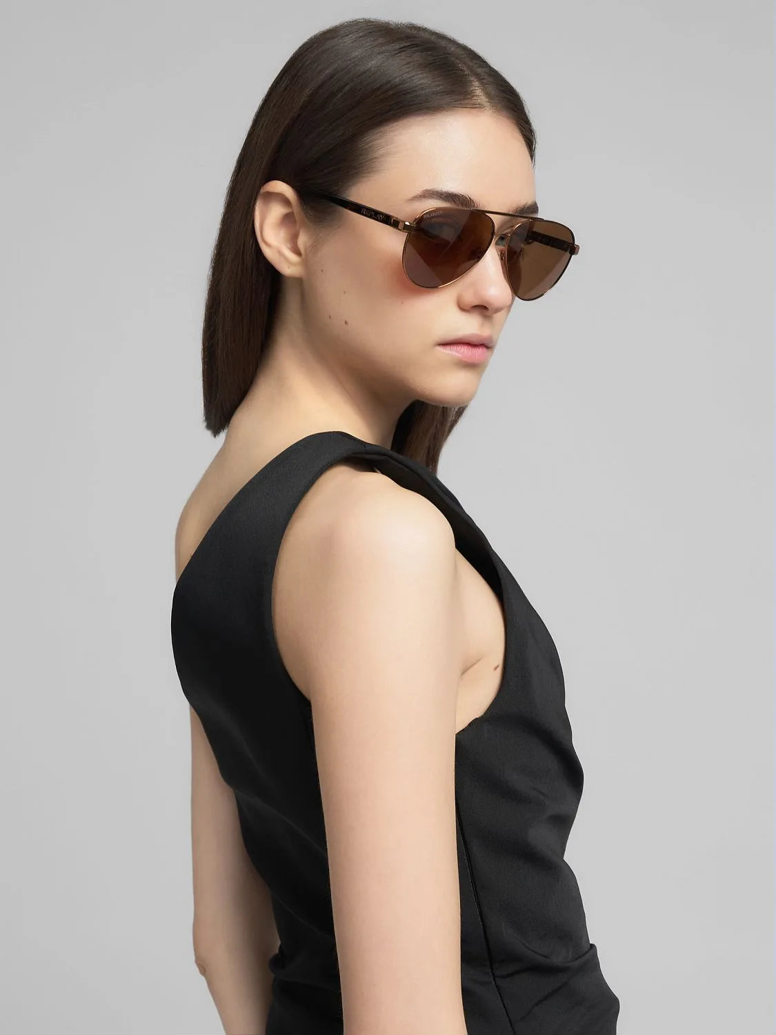 ONE-SHOULDER TOP W/SASH BELT, BLACK