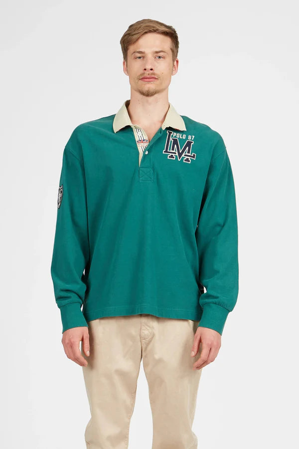 MAN POLO L/S JERSEY RUGBY PEAC, POSY GREEN