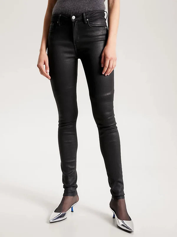 COMO MID RISE SKINNY BLACK COATED JEANS, BLACK