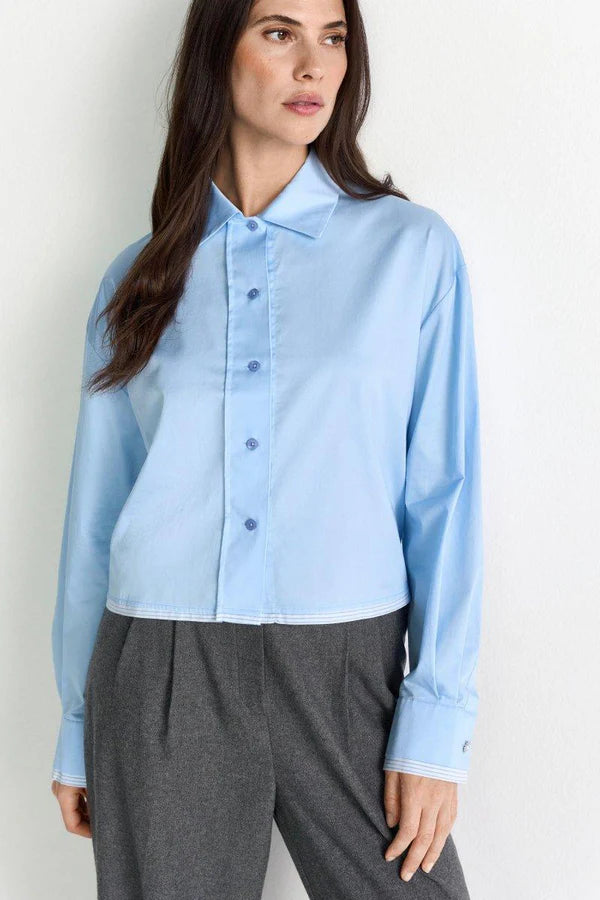 SHIRT BLOUSE W/CONTRASTING PIPING, SKYWAY BLUE