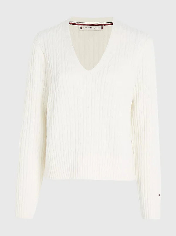 CABLE ALL OVER V-NK SWEATER,