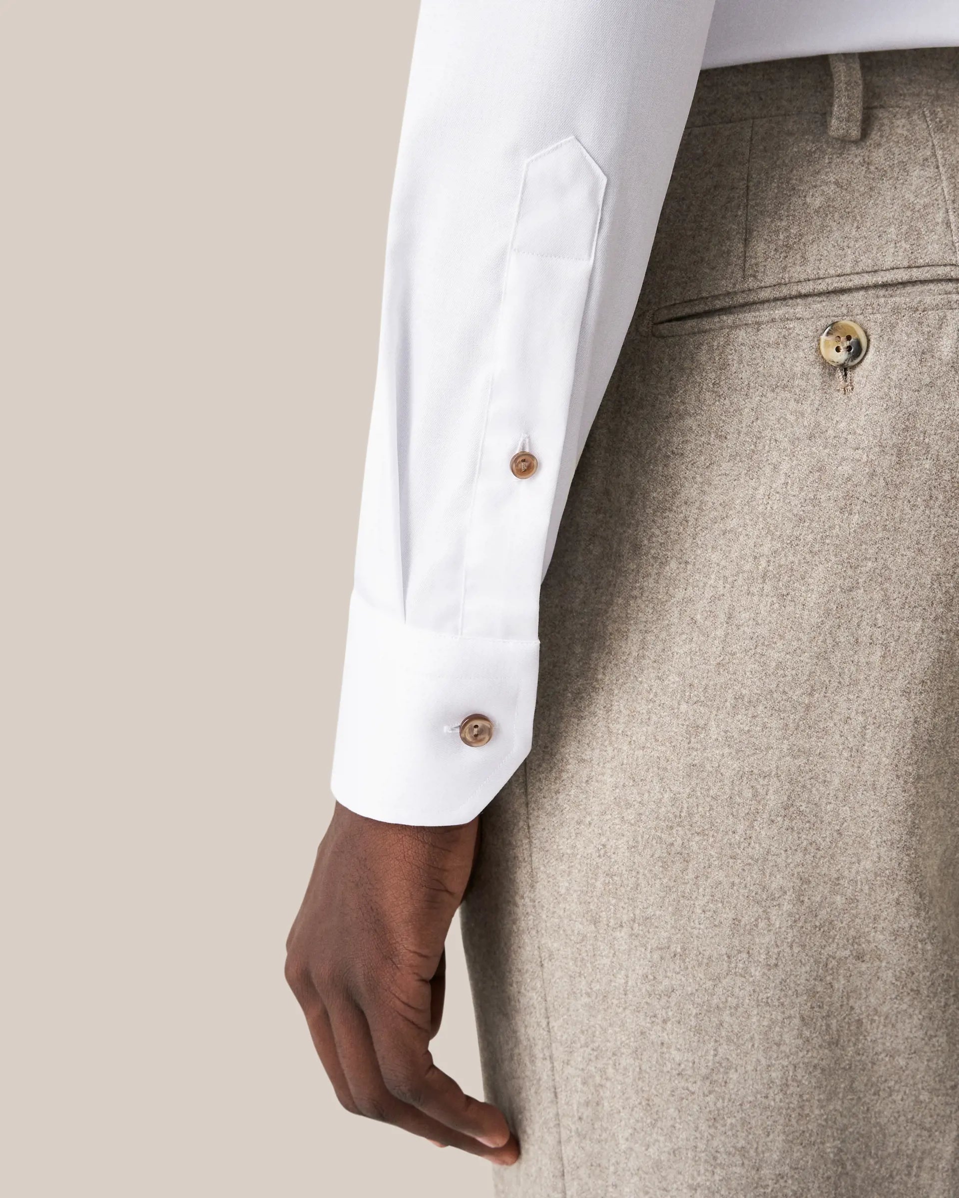 White Shirt, Brown Button, Slim