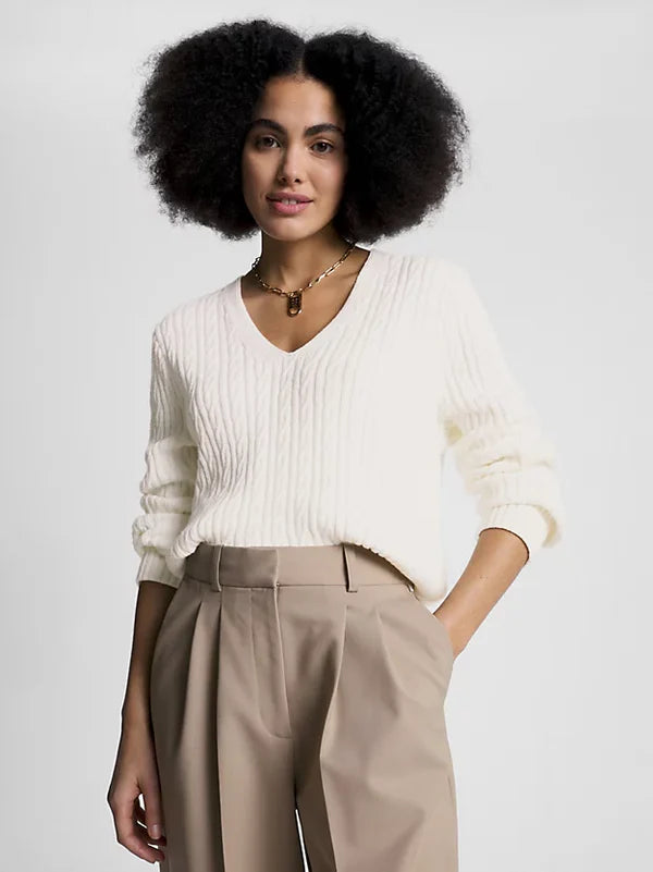 CABLE ALL OVER V-NK SWEATER,