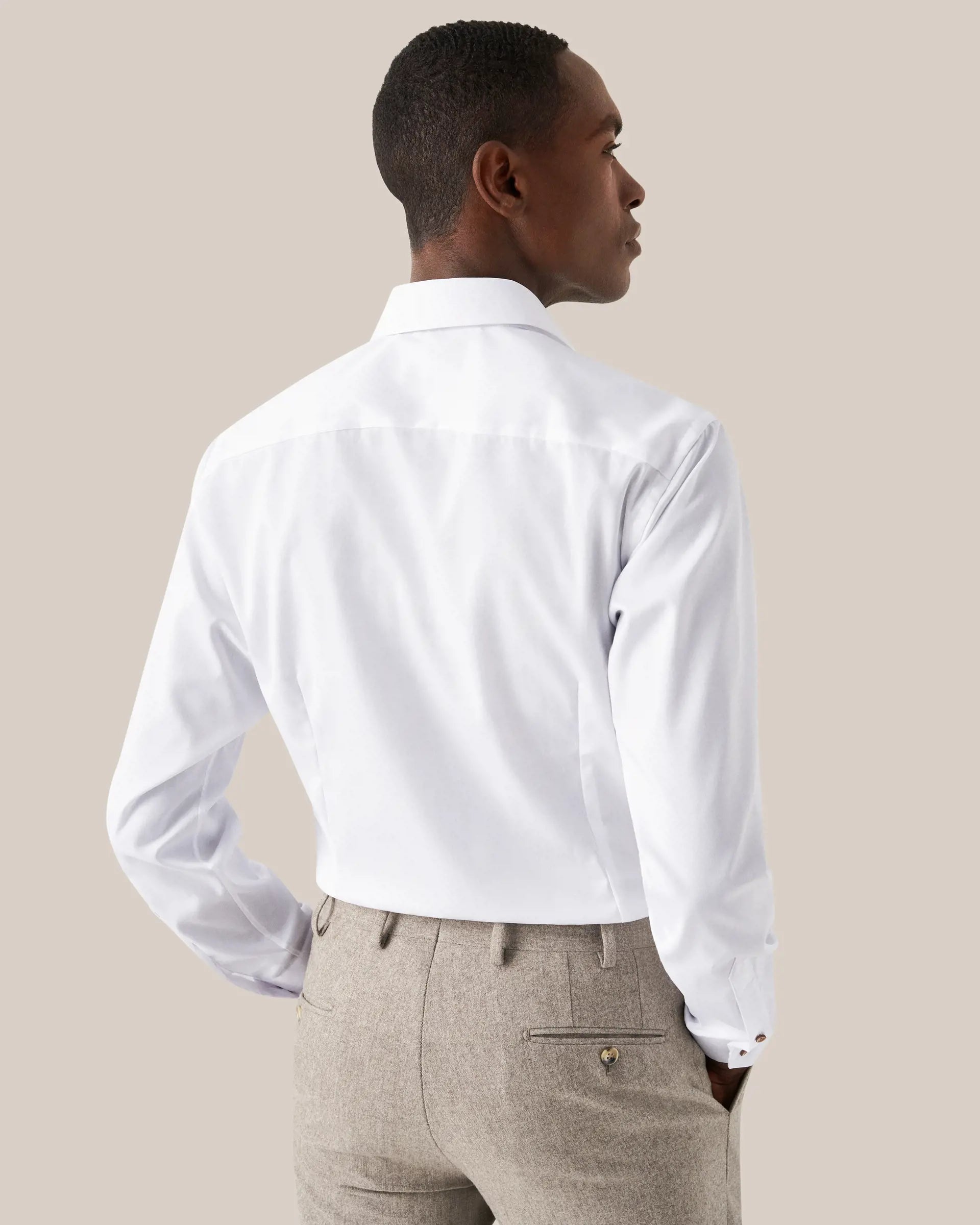 White Shirt, Brown Button, Slim