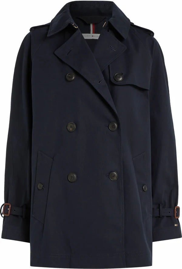 PEACHED COTTON SHORT TRENCH COAT, DESERT SKY