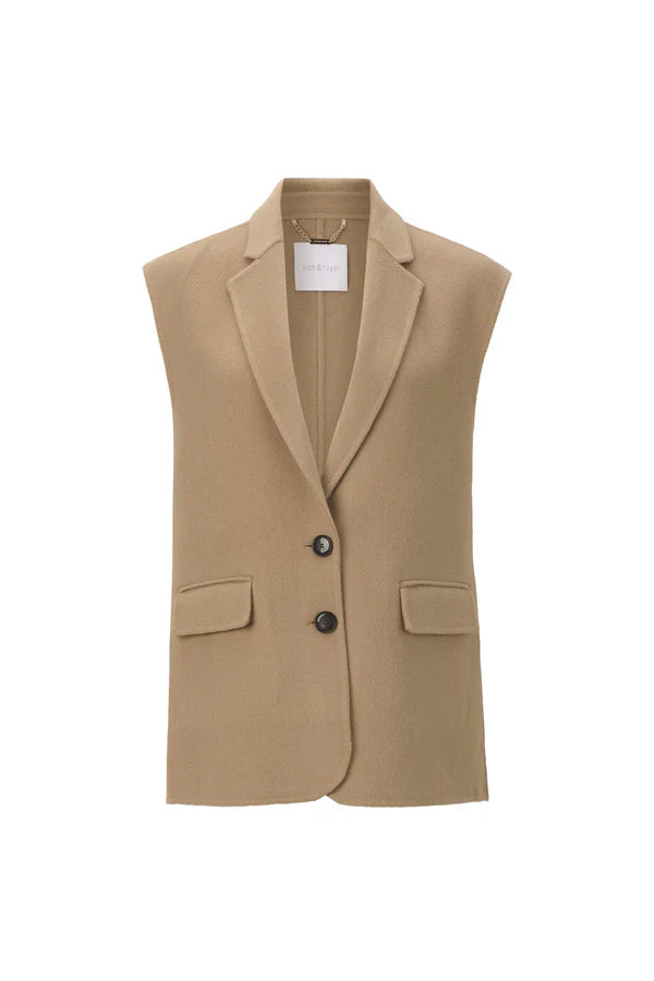 LONG DOUBLE FACE WAISTCOAT, CAFFEE LATTE