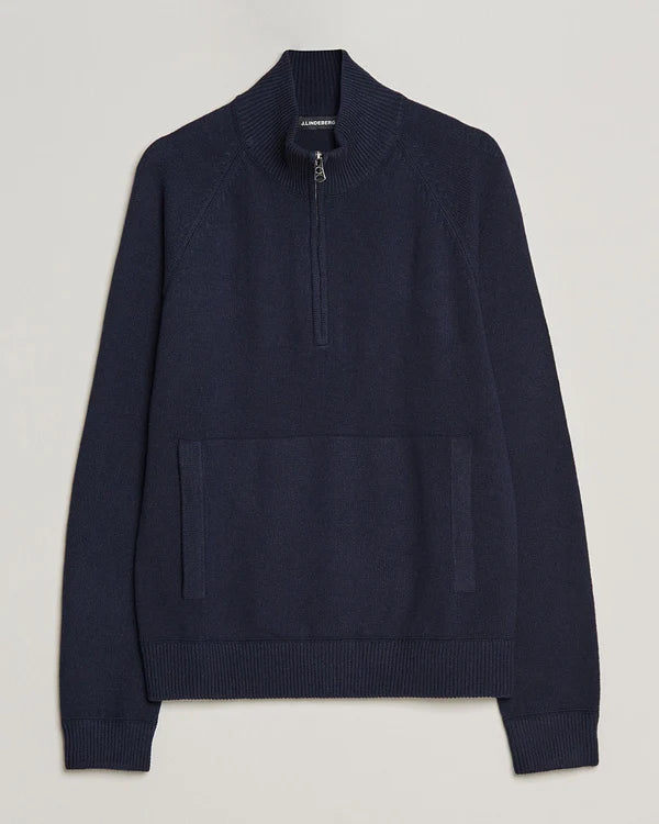 COLLIN CASHMERE WOOL HALF ZIP SWEATER, NAVY