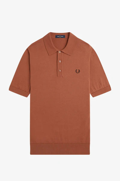 COTTON KNITTED POLO, CINNAMON