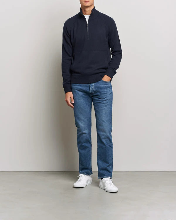 COLLIN CASHMERE WOOL HALF ZIP SWEATER, NAVY