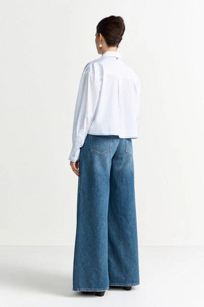 SHIRT BLOUSE W/CONTRASTING PIPING, WHITE