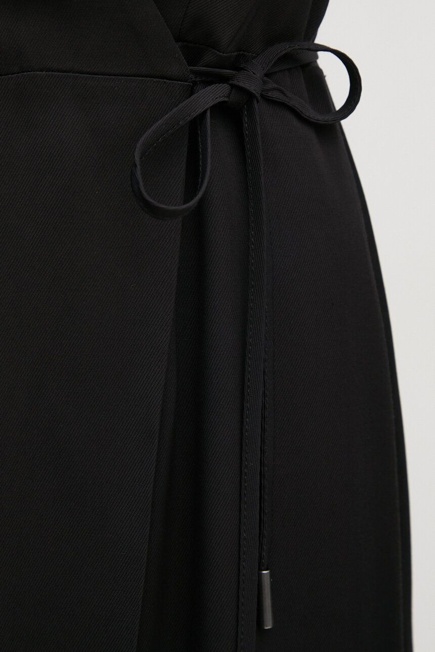Viscose Twill Wrap Midi Dress, Black