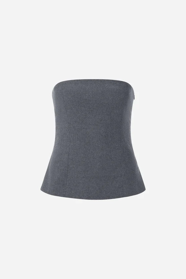 STRAPLESS FLANNEL TOP, GREY MELANGE