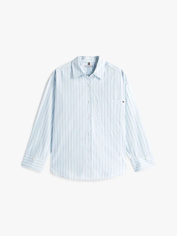 ESS POPLIN NEW EASY SHIRT, TEXTURED THIN STP/BREEZY BLUE