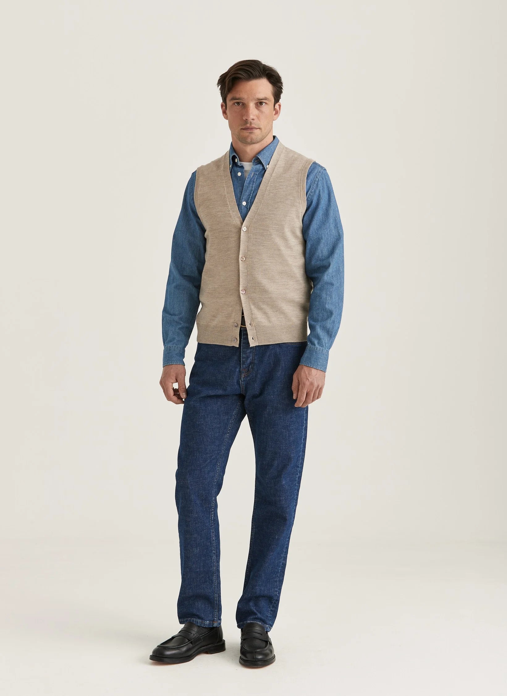 Merino Slipover Vest, Khaki