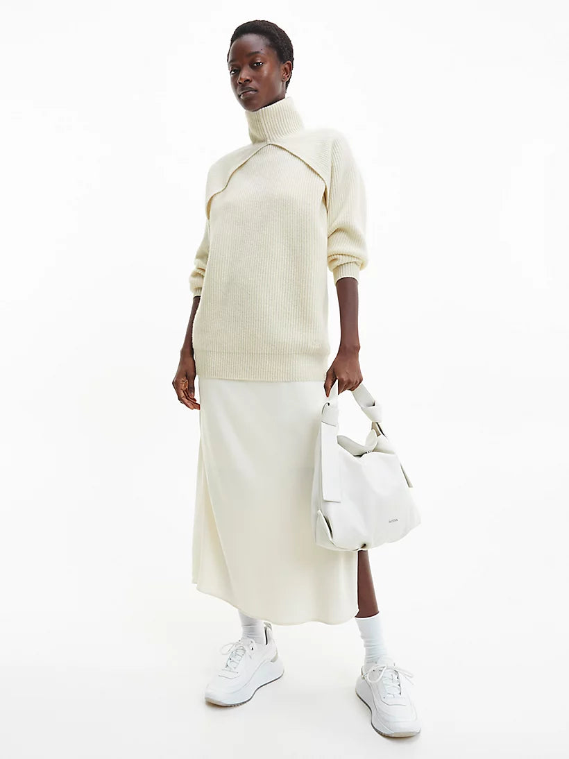 Recycled wool cut out sweater LS, vanilla ice