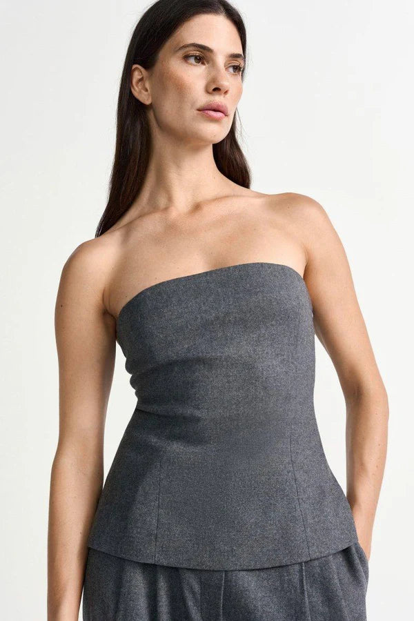 STRAPLESS FLANNEL TOP, GREY MELANGE