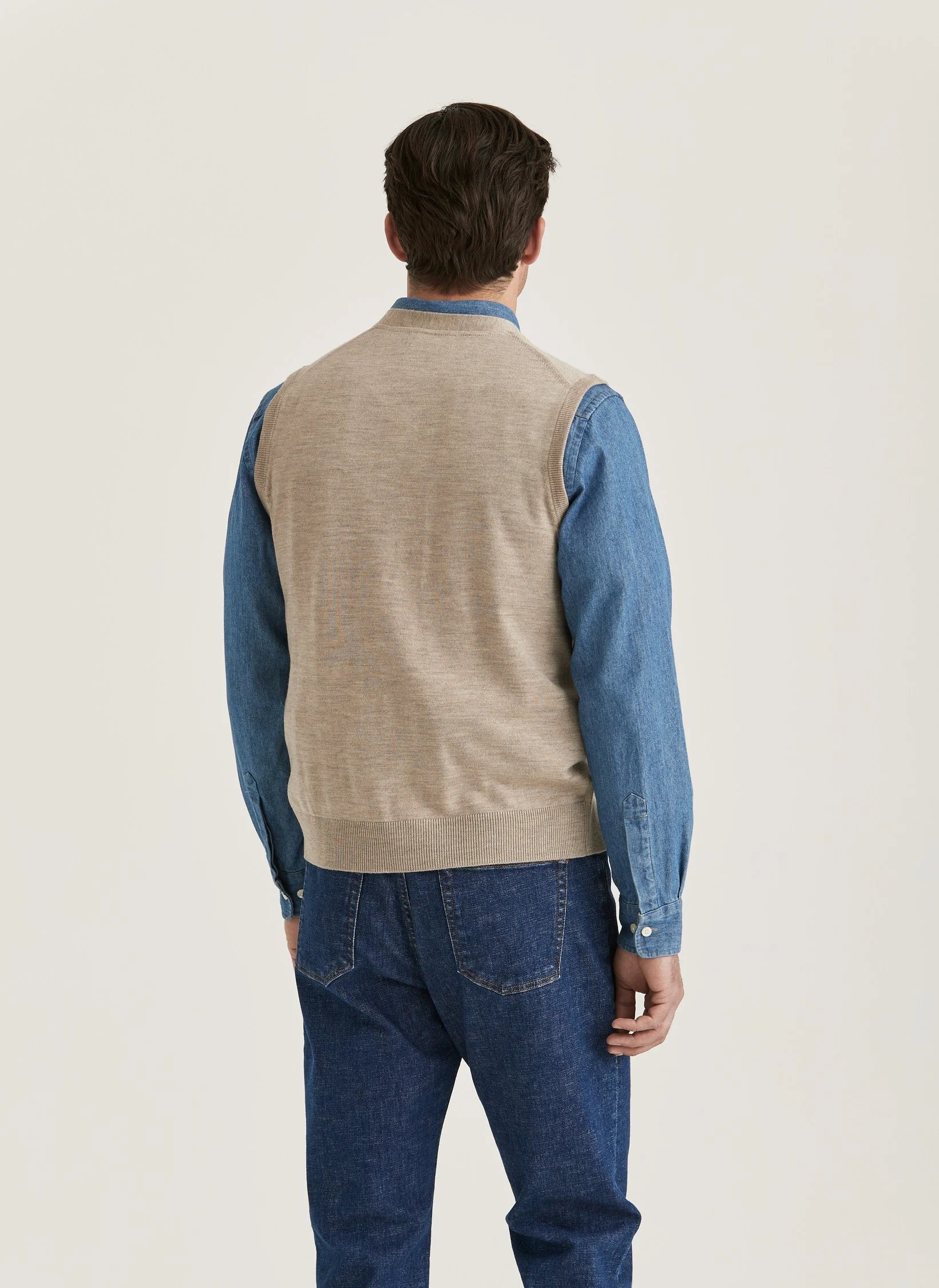 Merino Slipover Vest, Khaki