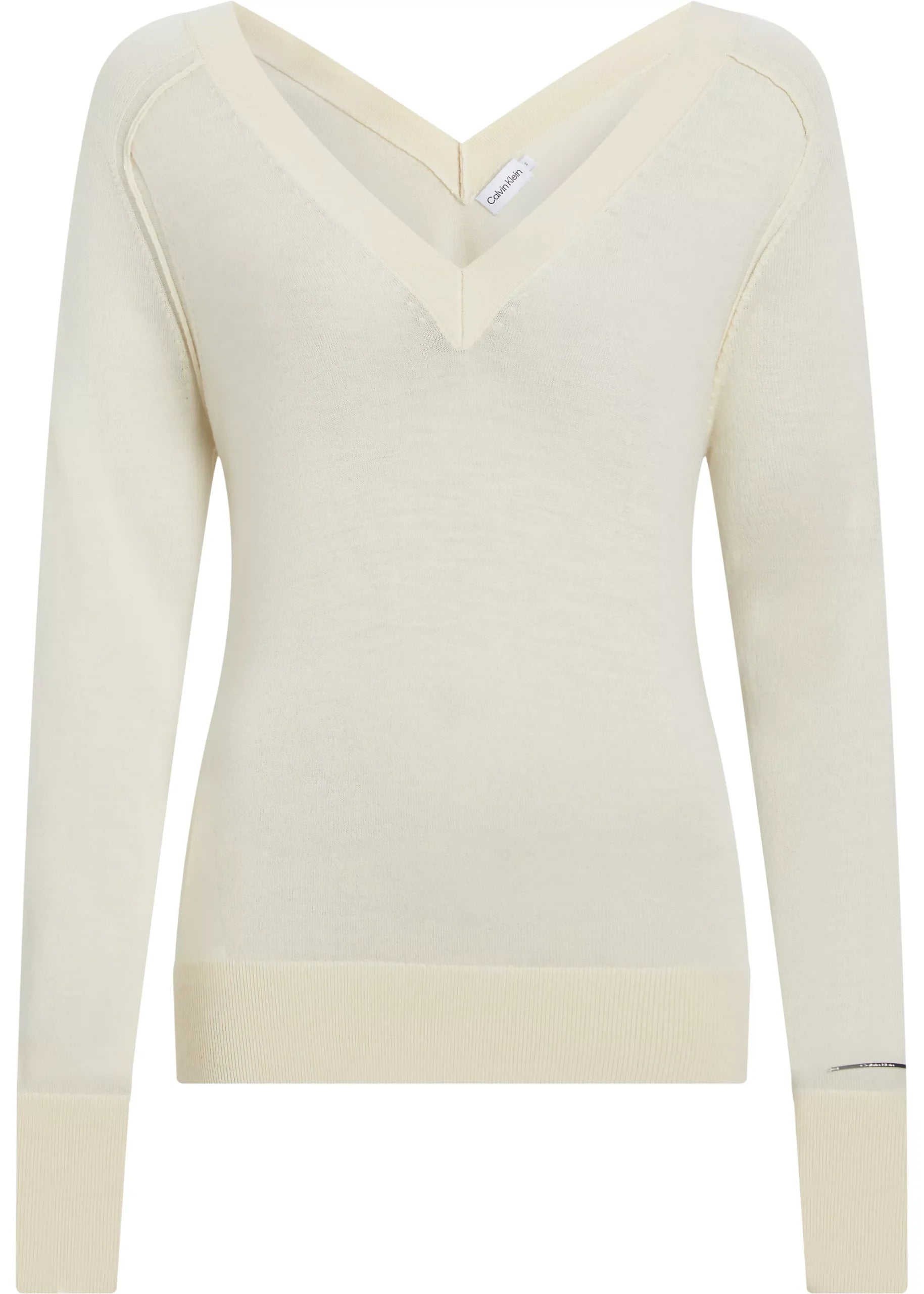 Merino Wool Double V-Nk Sweater, Wood Ash