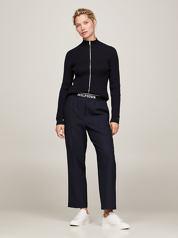 Skinny Cable Zip Cardigan, Desert Sky