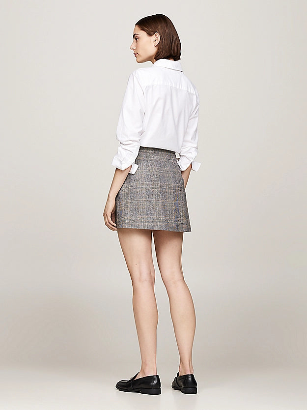 Wool Mix Check Mini Skirt, Grey Brown Check