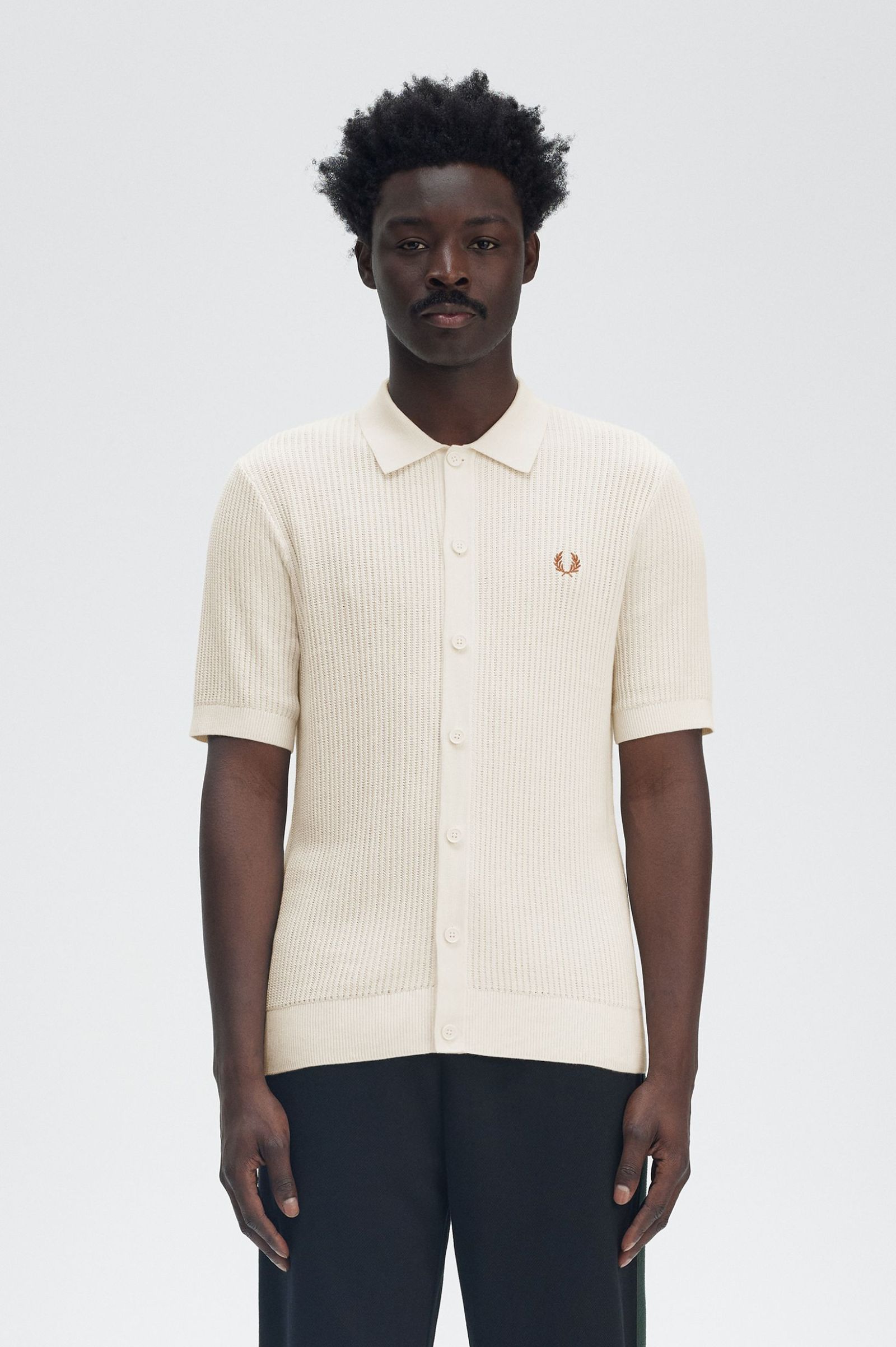 Textured BTN Knit Shirt, Ecru