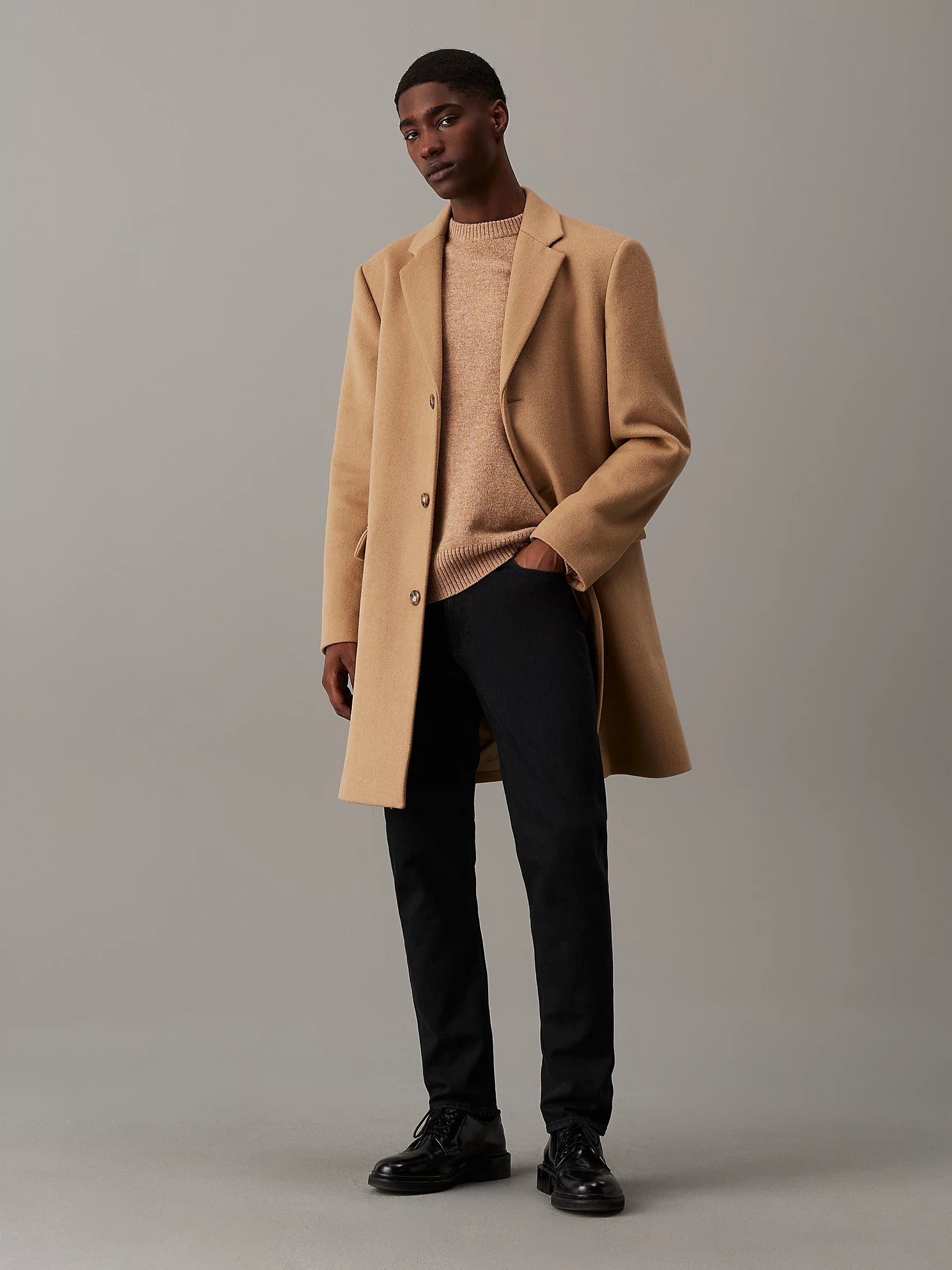 Fine wool Blend Coat, Natural Khaki
