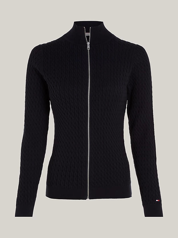 Skinny Cable Zip Cardigan, Desert Sky