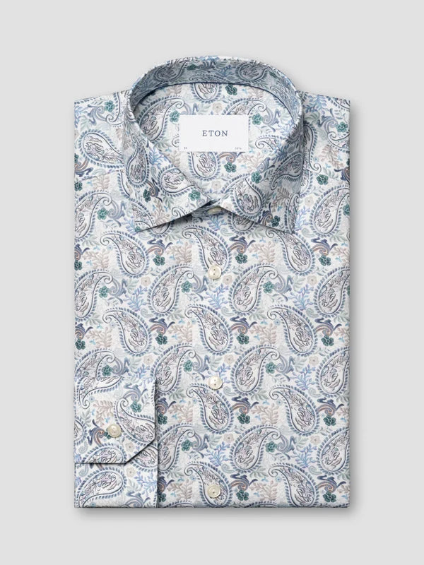 MOTIF SHIRT, CONTEMP, MID BLUE