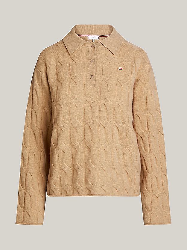 Soft Wool Cable Polo, Classic Khaki