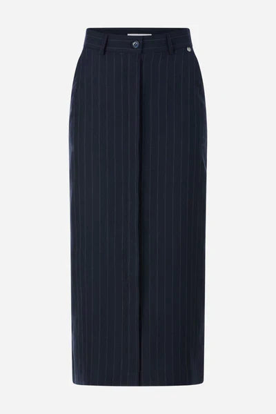 PINSTRIPE MIDI SKIRT, MIDNIGHT BLUE