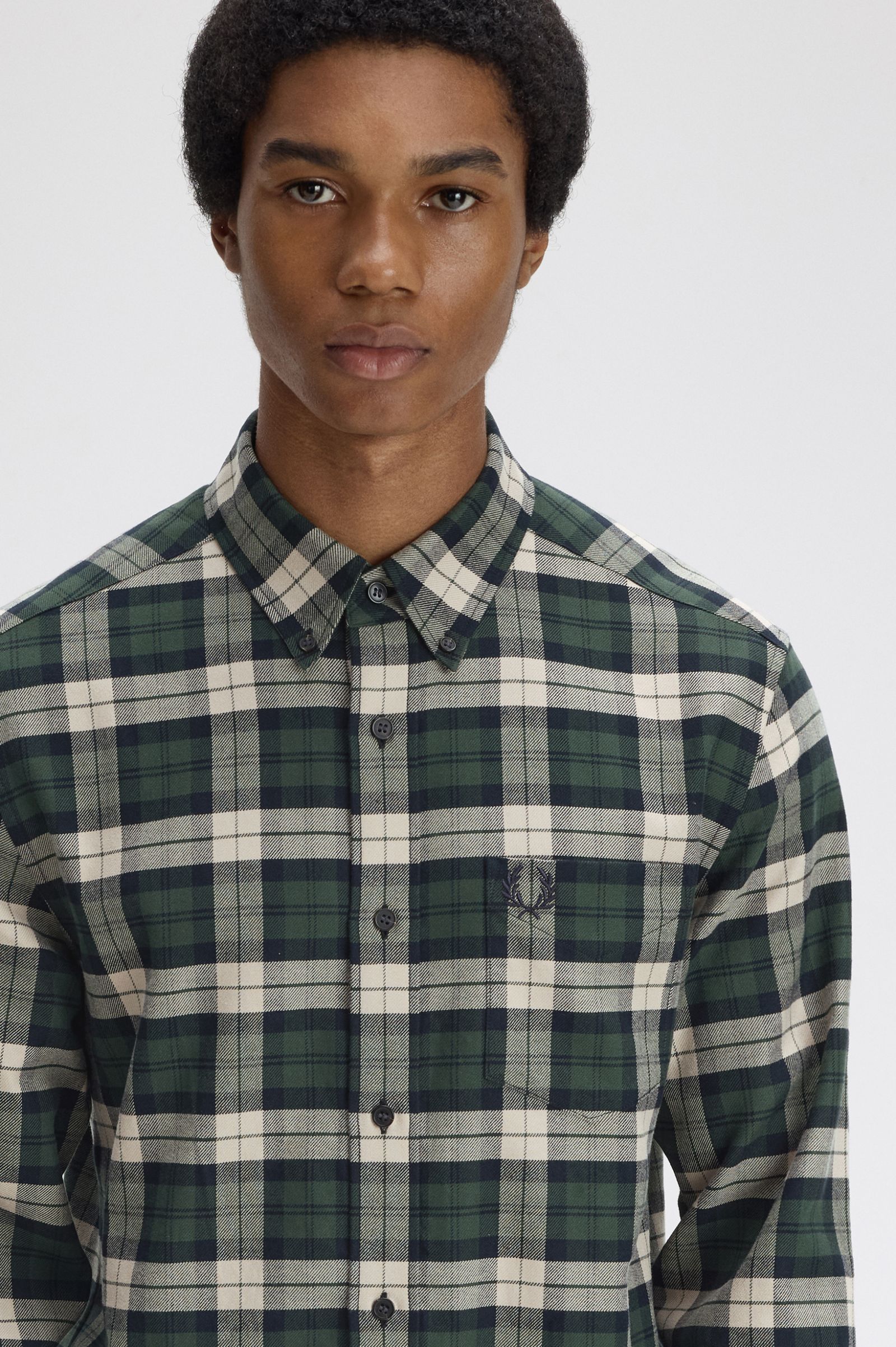 BRUSHED TWILL TARTAN SHIRT, COURT GREEN