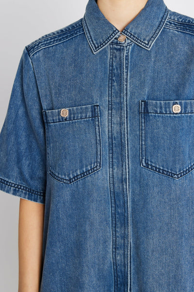 PLATIE ZIGATA DRESS, BLUE DENIM