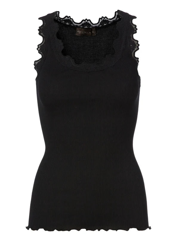 SILK TOP W/LACE, BLACK