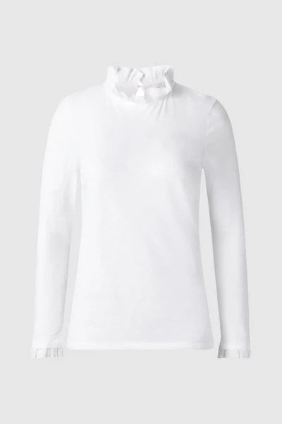 ORGANIC SLUB FRILL LS BLOUSE, WHITE
